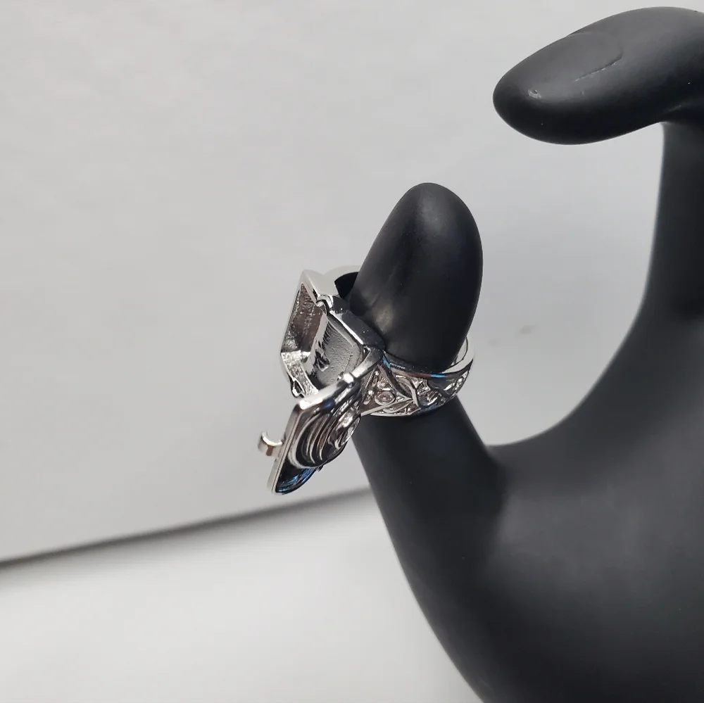 Mens Silver Open Locklet Secret Compartment Ring - Picture 11 of 16